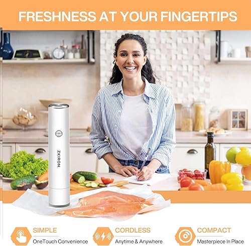 Miniatura 3 de OneTouch - Máquina selladora al vacío de mano, mini ahorrador de alimentos recargable con 5 bolsas reutilizables, dispositivo de sellado de aire