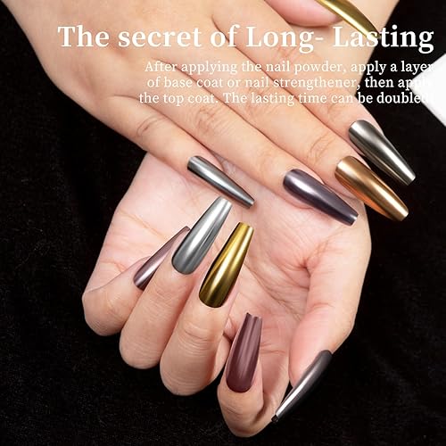 Miniatura 3 de MAYCHAO Polvo de uñas cromado, 6 piezas elegante efecto espejo metálico polvo holográfico con purpurina esmaltada decoración de manicura pigmento