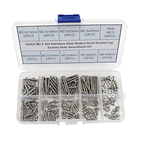 Metric M2.5 304 - Kit surtido de tornillos y tuercas de cabeza de botón de acero inoxidable
