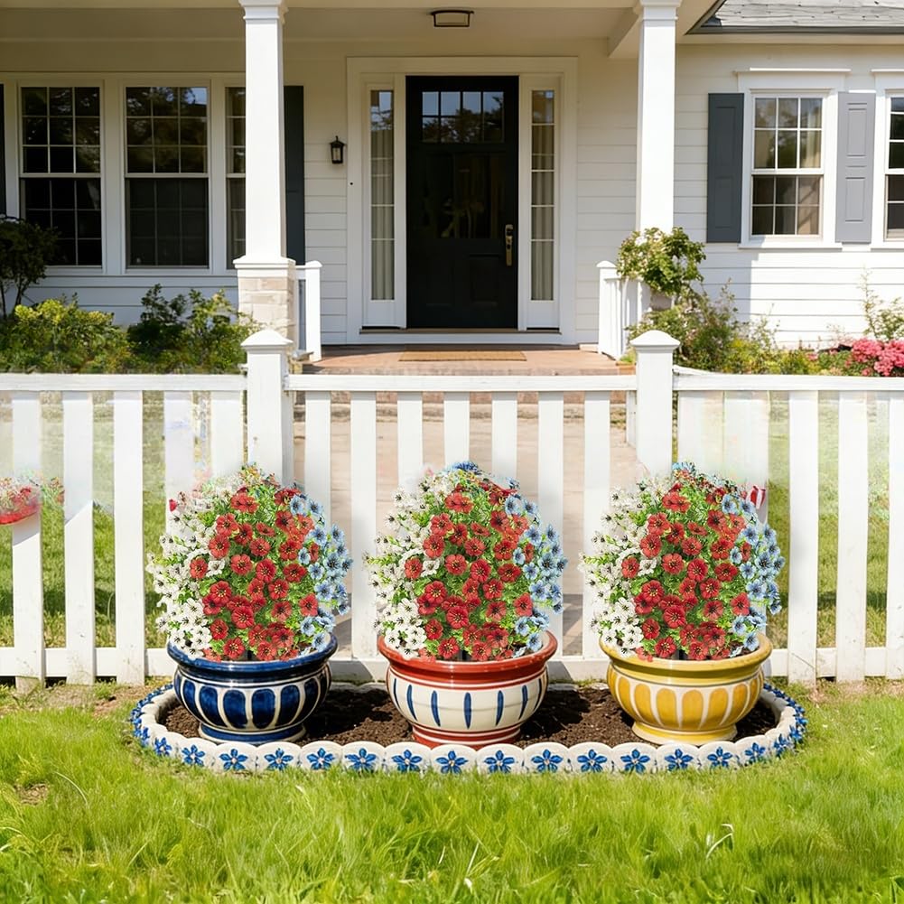 Ramo de eucalipto de seda, arreglo floral patriótico con tallos rojos, blancos y azules para el Día de la Independencia, boda, jardín, decoración del hogar, uso al aire libre, 56 cm