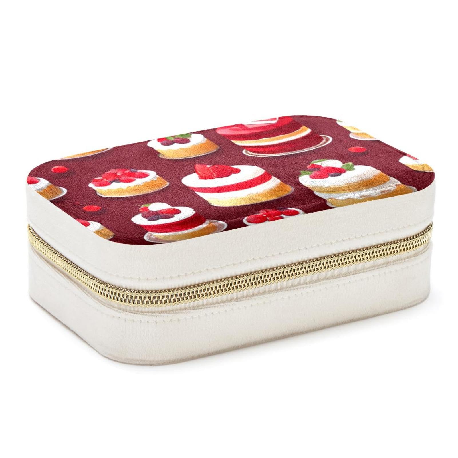 Boîte à bijoux en velours rouge motif dessert double couche luxe