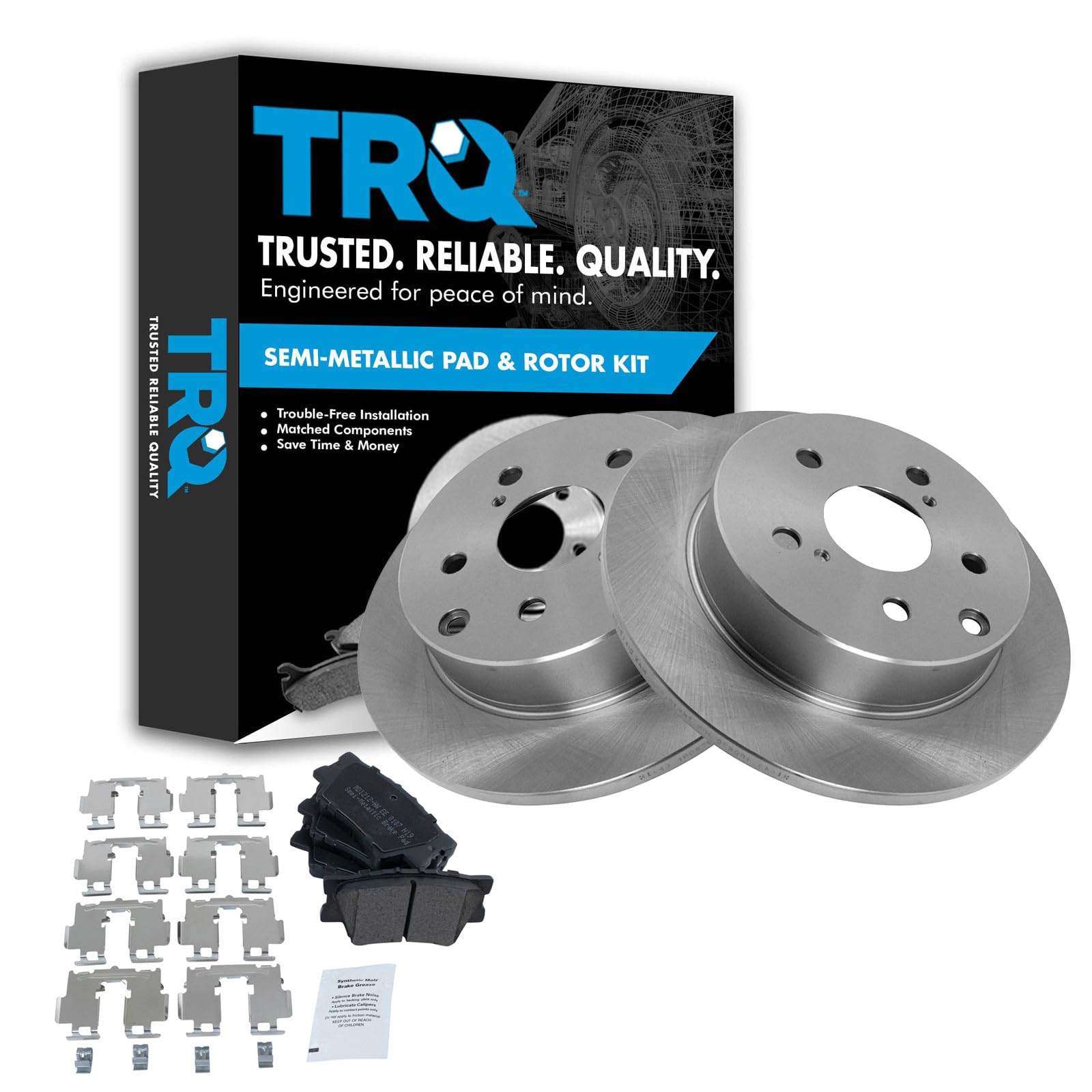 TRQ Rear Brake Pad and Rotor Set Semi Metallic Solid Rotors