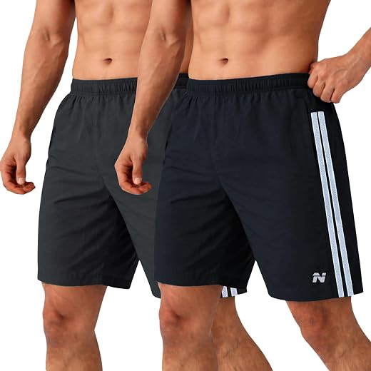 NINQ Pack of 2 Shorts for Men Stylish Gym Shorts for Men Workout Running &amp; Casual Wear with Side Patti Design Bermuda Shor...