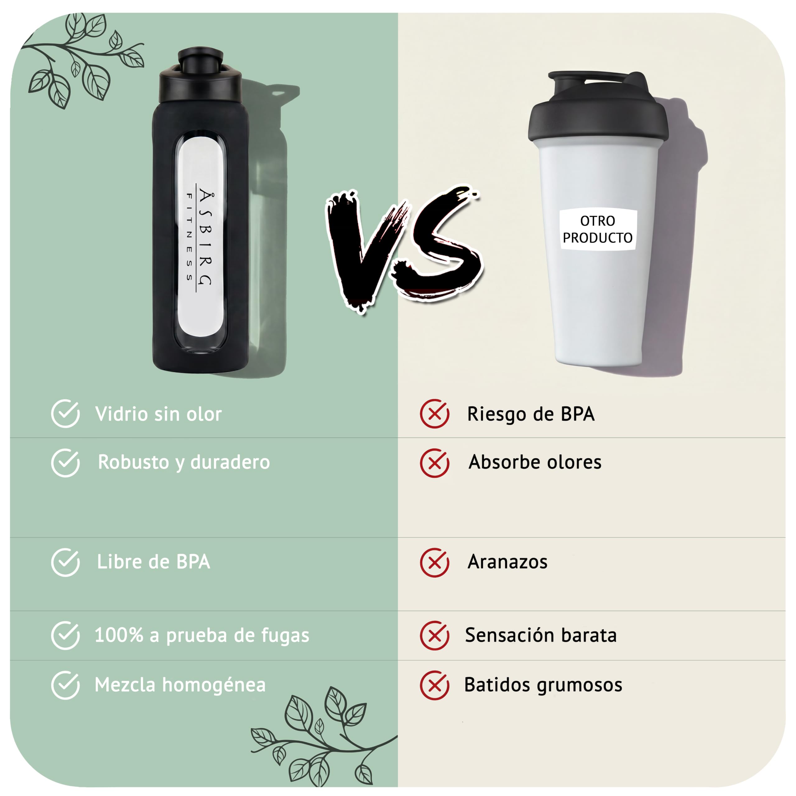 Coctelera de cristal de 1000 ml, sin BPA, a prueba de fugas y resistente, con bola mixta de vidrio de borosilicato, botella para fitness y deportes, color negro