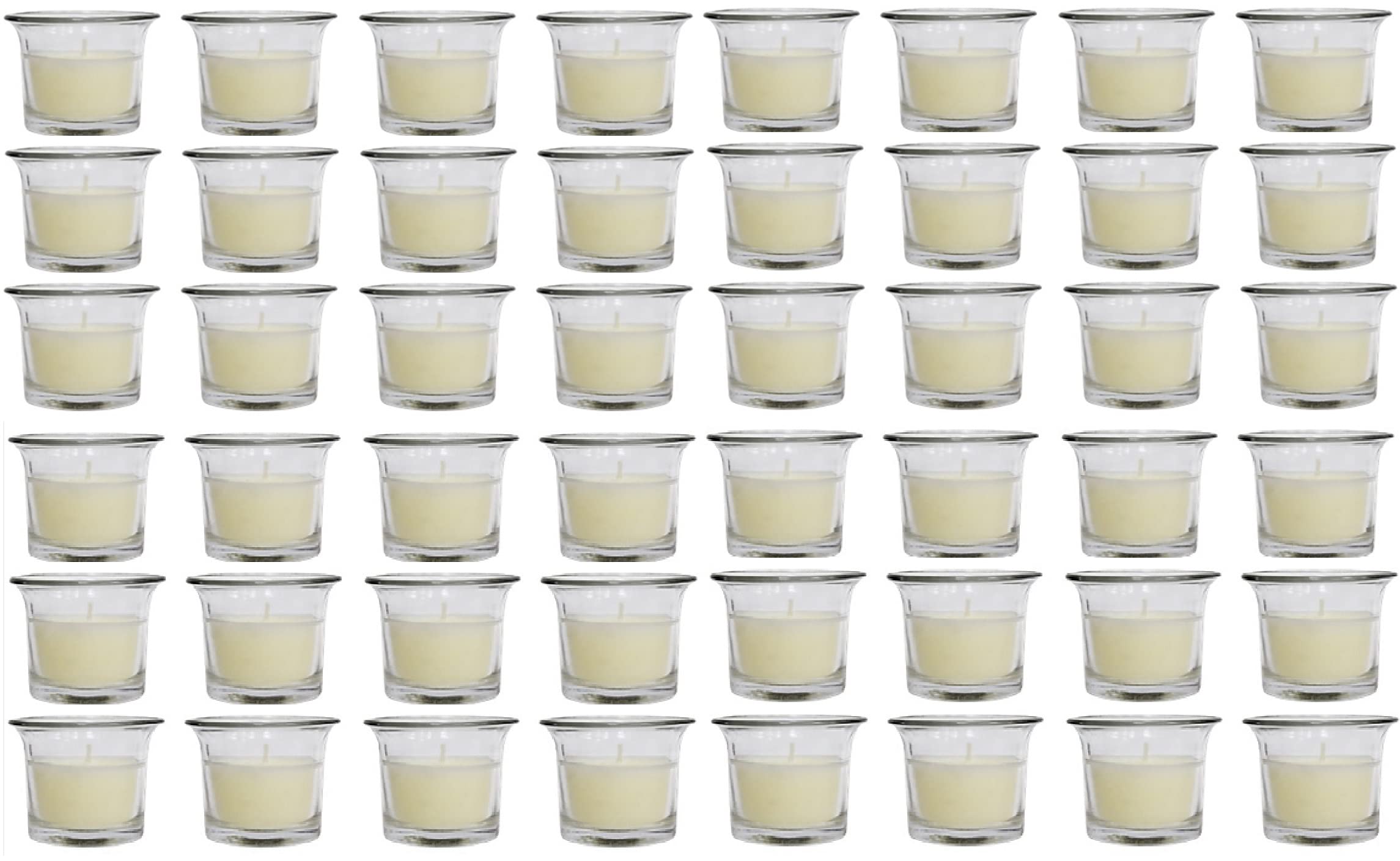 HOSLEY Oyster Cup Clear Glass Filled Candles 48 Pack Ivory Hand Poured Unscented Wax Candles for Home Restaurants Shabbat Church Weddings Romantic