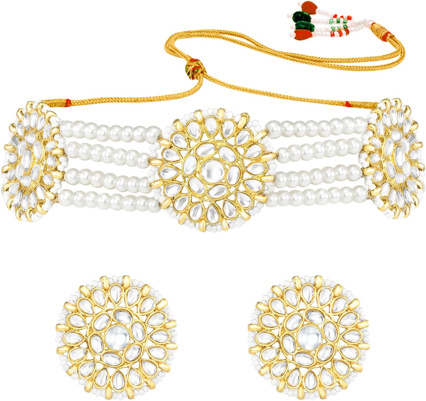 Aheli Kundan Beads Studded Choker Necklace & Stud Earrings Set Ethnic Traditional Bharatanatyam jewellery set Gift for Women