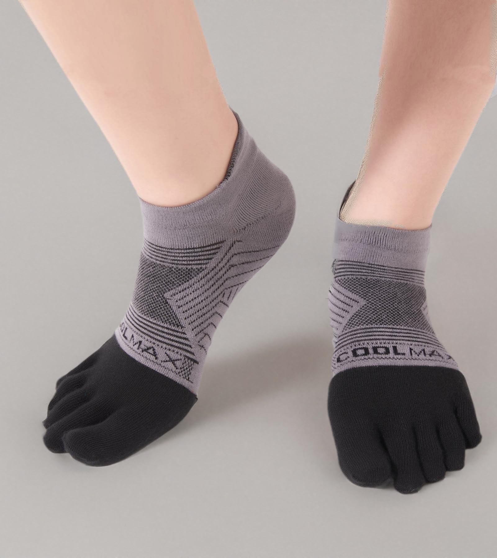 Coolmax - Calcetines de dedo para mujeres y hombres, corte bajo, alto rendimiento, 5 dedos, para correr, atléticos, absorben la humedad, paquete de 3, Gris claro, negro, gris, Small