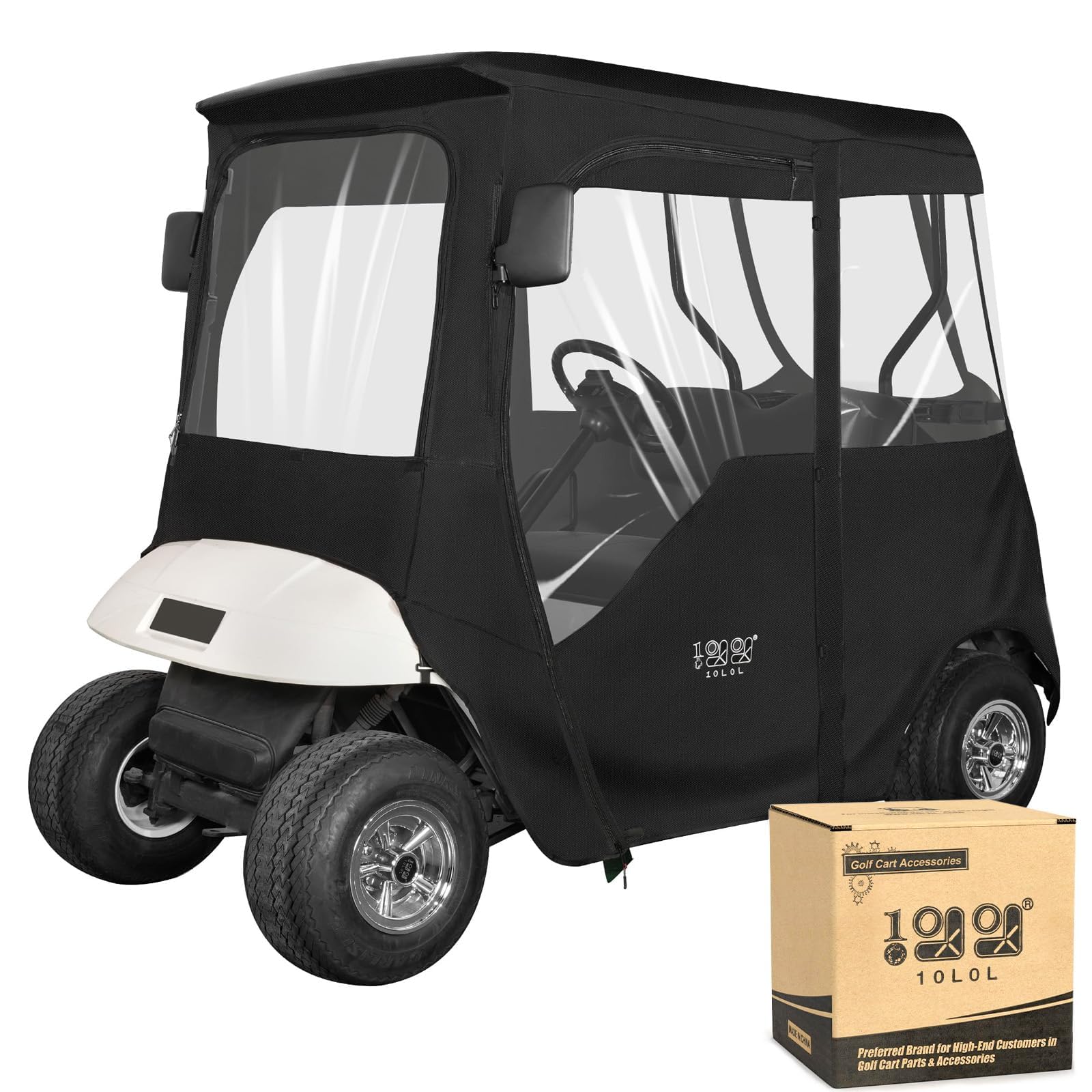 10L0L Golf Cart Deluxe Enclosure for EZGO TXT RXV 2 Passenger Model, 4-Sided Clear PVC Window Waterproof Golf Buggy Driving Rain Cover, Black/Transparent