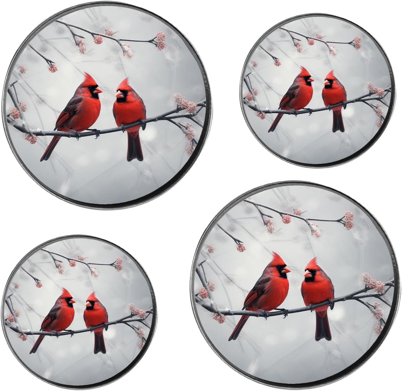 Winter Red Color Birds Colorful Set of 4 Stove Burner Covers - Premium Round Electric Stove Range Protectors,8 IN & 10 IN