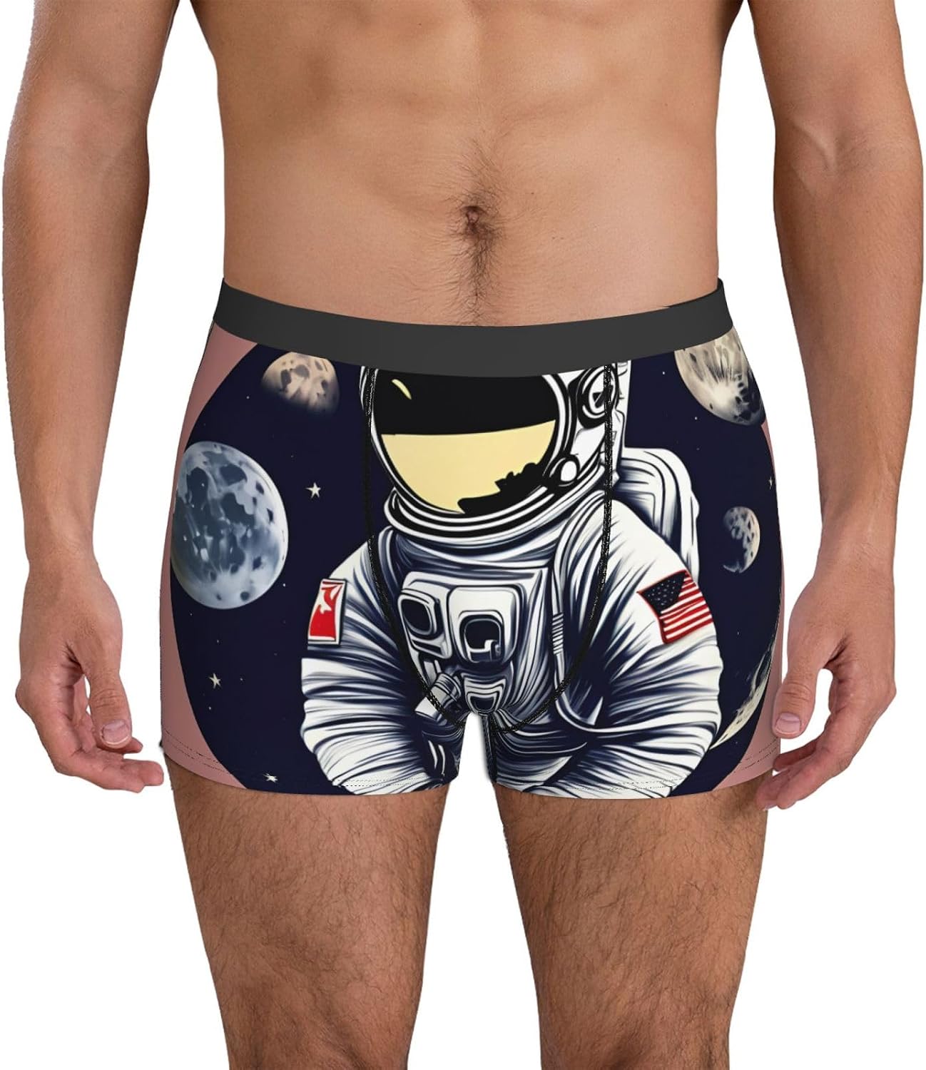 Astronaut On The Moon Print Men'S Boxer Briefs, Breathable Comfortable Mens Underwear With Soft Stretch Fabric