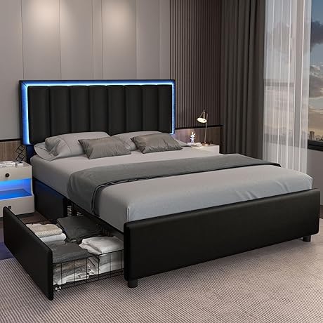 Black Full Size Bed Frame with Storage
