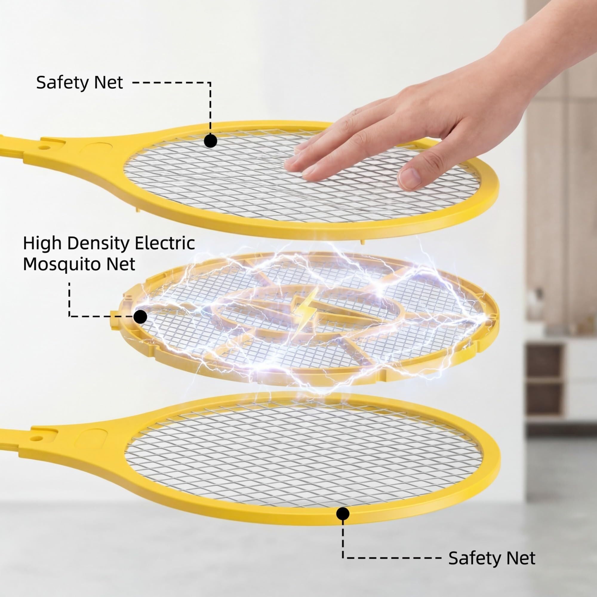 Genérico Paquete de 4 matamoscas eléctrico de Mano, exterminador de Insectos for Interiores y Exteriores de 17, 3 Pulgadas, Raqueta Zapping for plagas de Mosquitos y Moscas, Alimentado por batería