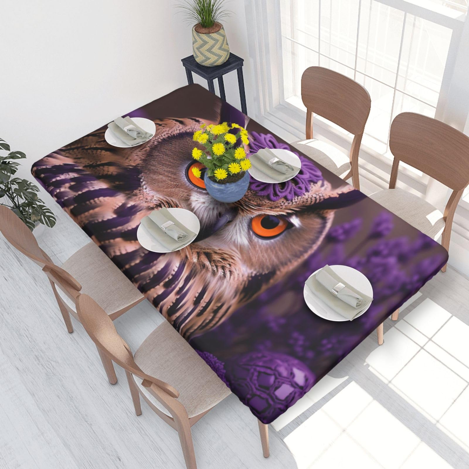 WPKJU Owl in The Flowers Printed Tablecloths 4ft Rectangular Table Covers Washable Polyester Decorative Table Cloth for Dining Table Picnic Wedding