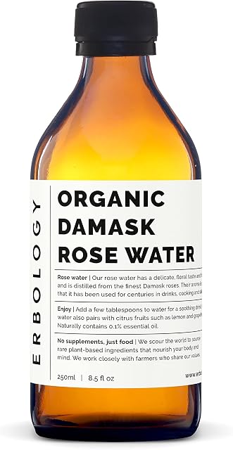 100% Organic Rose Water 250ml - Distilled from Damask Rose - Premium Food Grade Hydrolate of Rose - Soothes, Hydrates and Calms - Non-GMO - Recyclable Glass Bottle