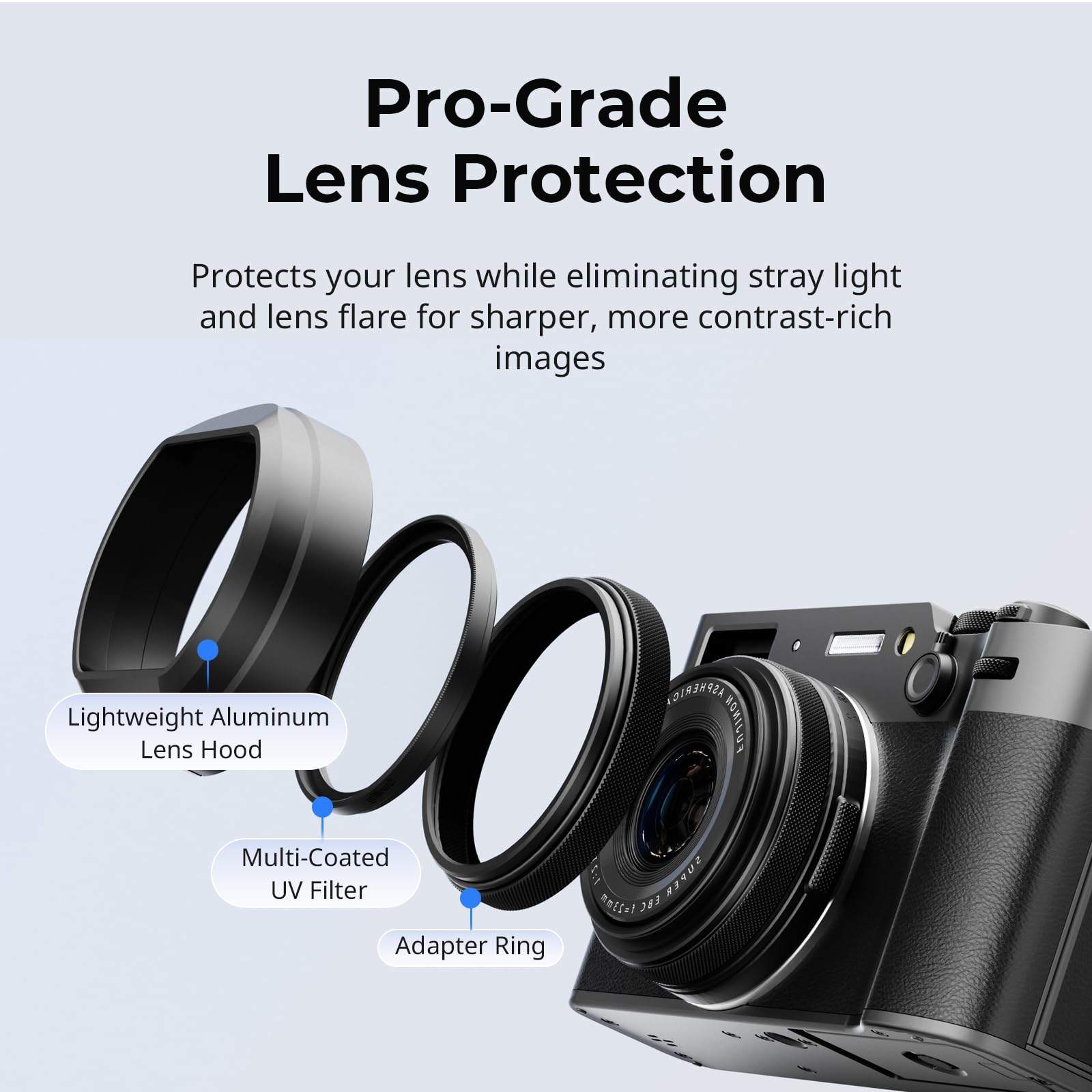 SMALLRIG UV-Filter mit Gegenlichtblende für FUJIFILM X100VI / X100V, UV-Filter mit 99% Lichtdurchlässigkeit, Antireflex & Anti-Geisterbilder, Gegenlichtblende aus Aluminiumlegierung, Schwarz - 5850