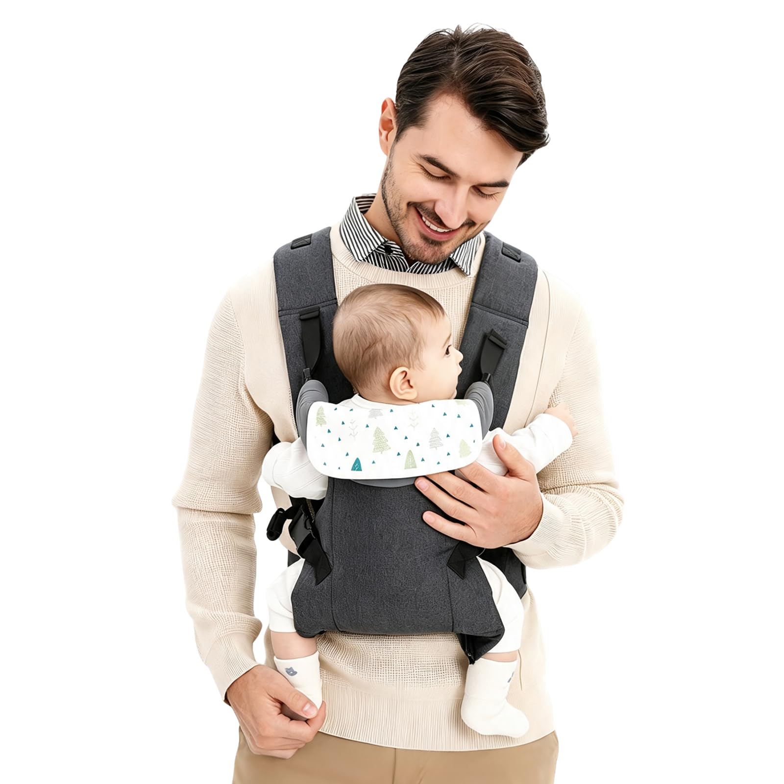 Marsupio Ergonomico, Anca Sana Cotone Anteriore Posteriore Portare per Neonato Bambino 3-15kg Traspirante Regolabile Fascia Porta Bebè Anca Sana Mani Libere