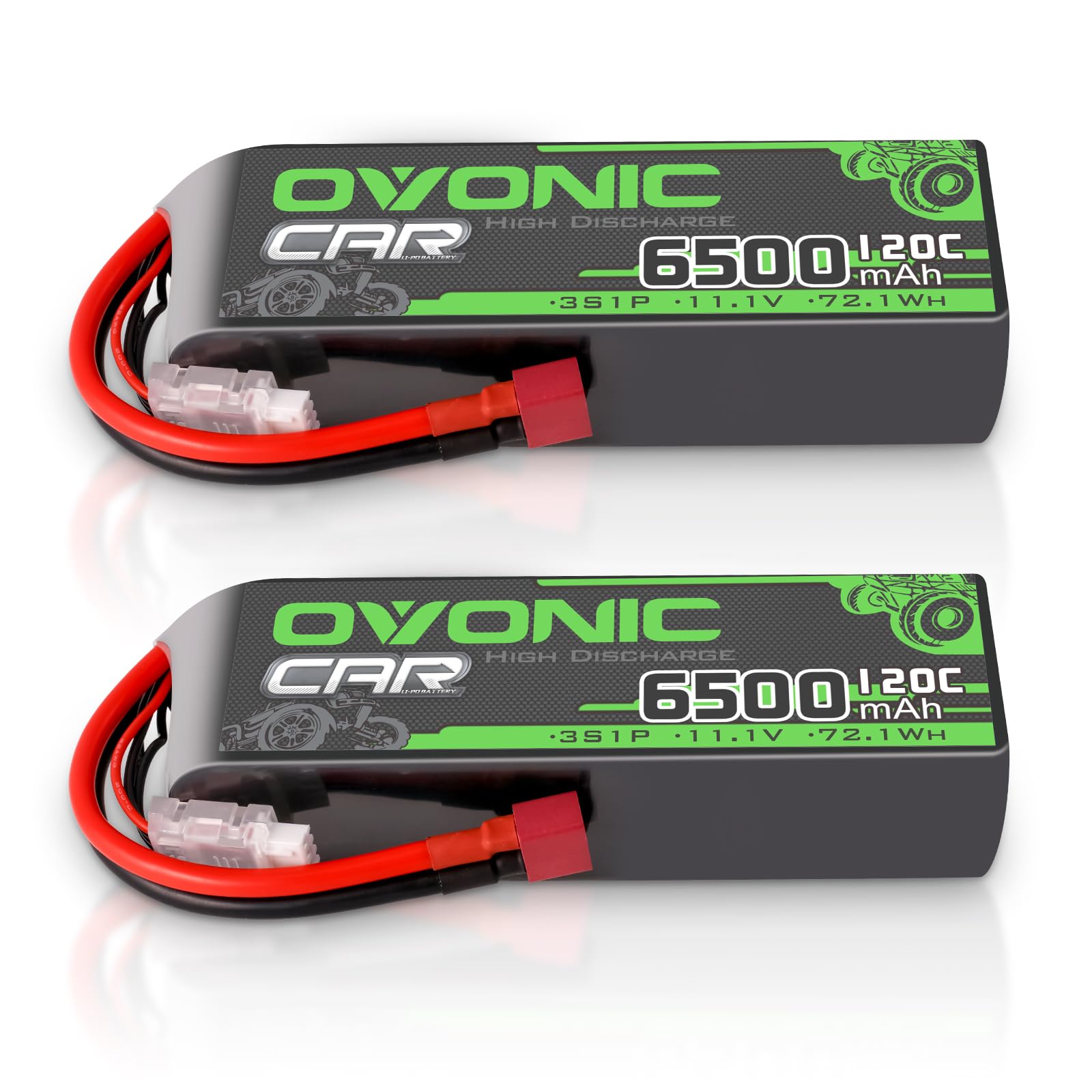 OVONIC Batería de polímero de litio de 3 S, 11,1 V, 6500 mAh, 120 C, con conector Deans T, batería de polímero de litio para coche RC, camión, quadcopter, helicóptero, camión, barco, avión (2