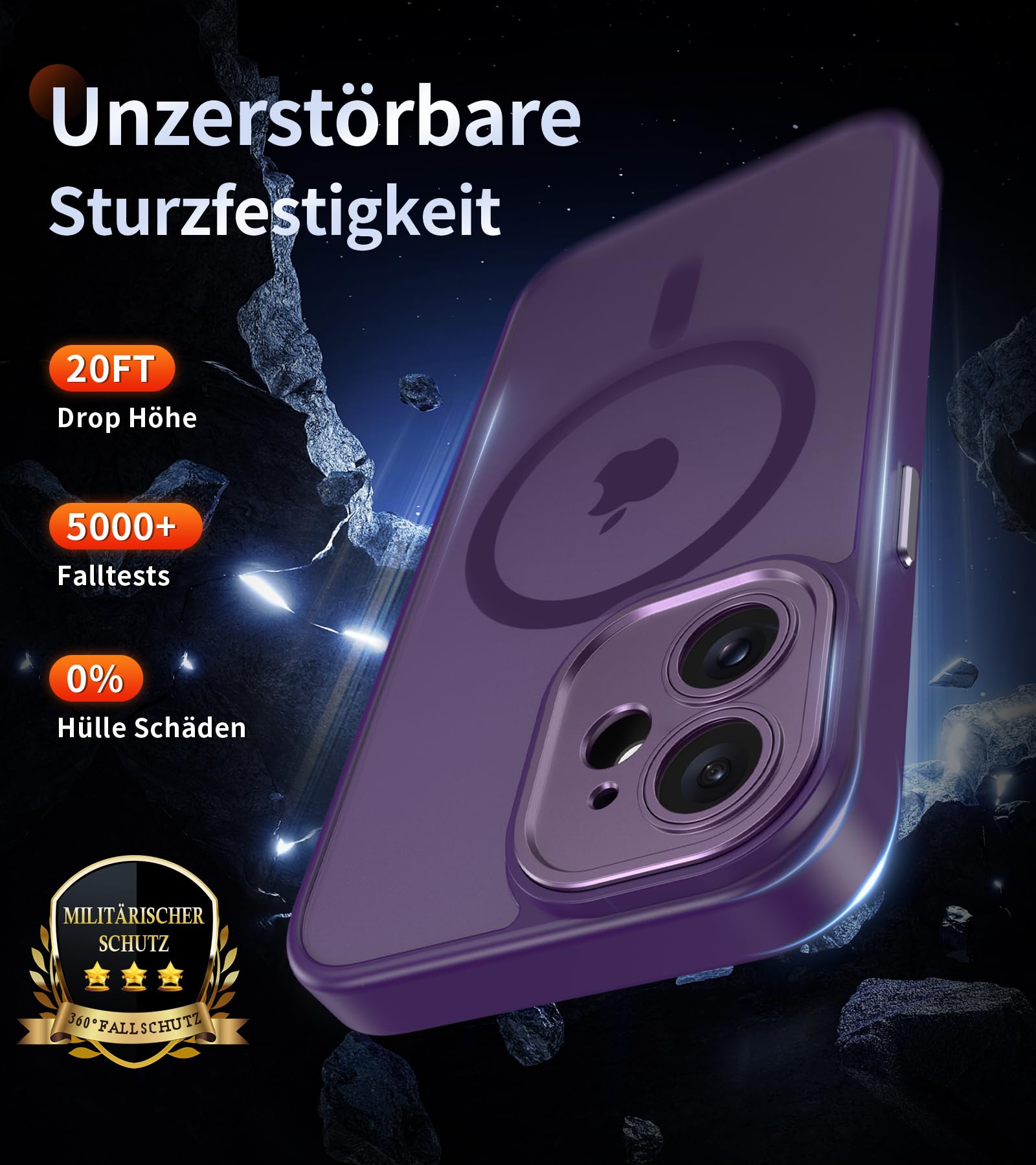 FLLAO Cover Magnetica per iPhone 12 Custodia e 2 Pellicole in Vetro Temperato, Cover iPhone 12 Compatibile con Magsafe, Traslucida Opaca Posteriore Sottile Antiurto Protettiva Case, Viola Scuro