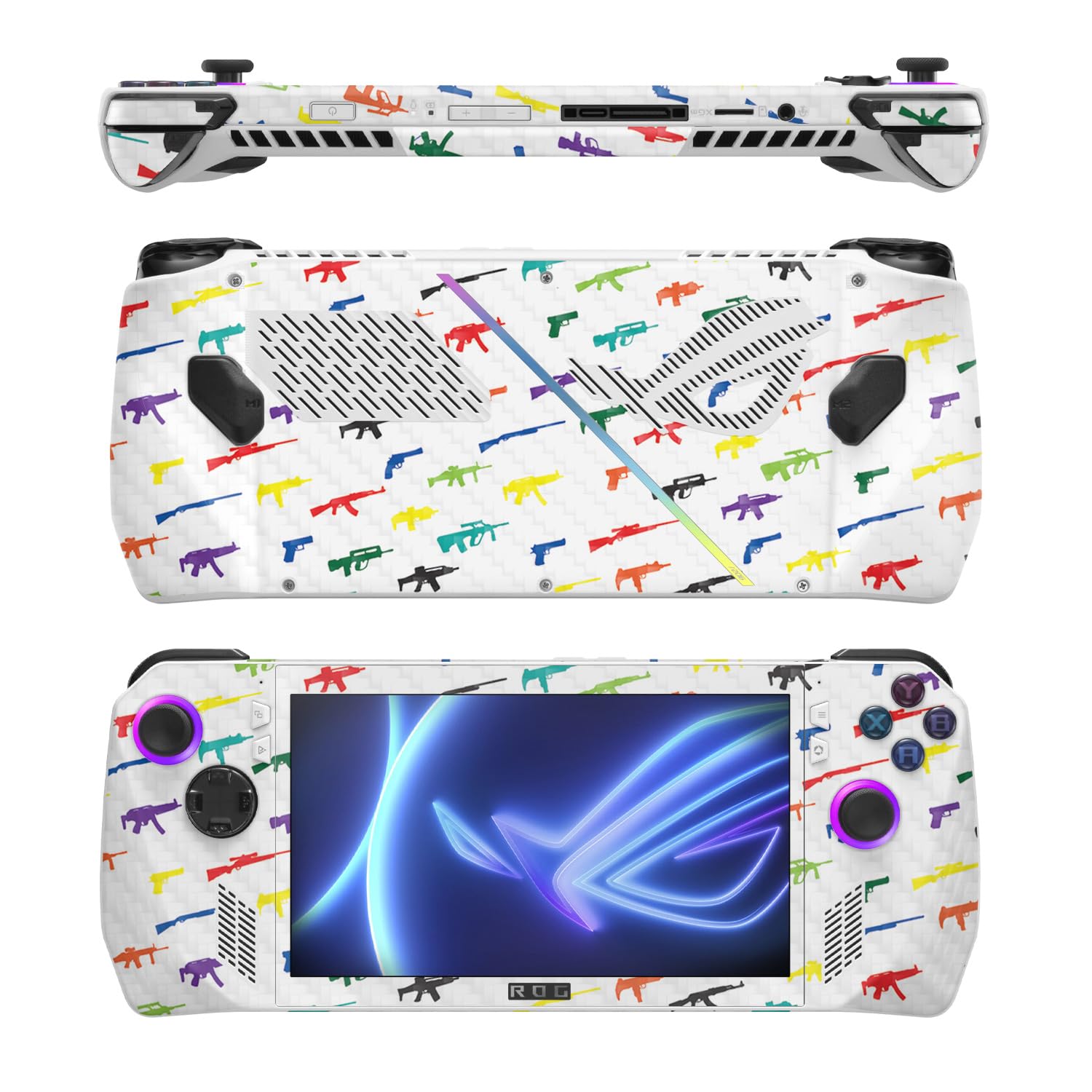 MightySkins Carbon Fiber Skin Compatible with Asus ROG Ally - Fun Guns | Protective, Durable Textured Carbon Fiber Finish | Easy to Apply, Remove, and Change Styles