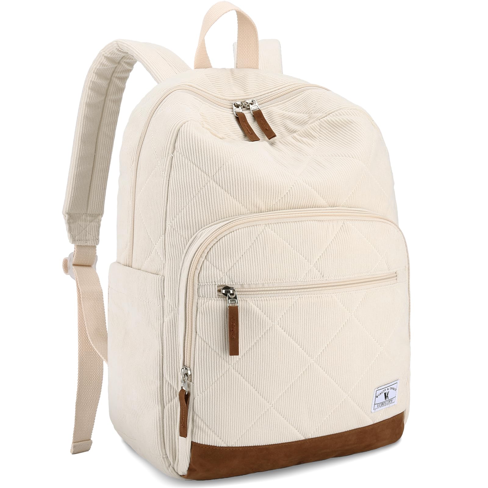 VX VONXURY School Backpack for Girls, Lightweight 15.6inch Corduroy Backpack for Teens Women Men Casual Bookbag for College Travel (Beige)
