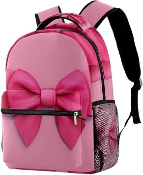 حقيبة ظهر Pink Bow 2 للأولاد والبنات مع أحزمة كتف قابلة للتعديل ومقبض حمل وأكمام مزدوجة لزجاجة المشروبات