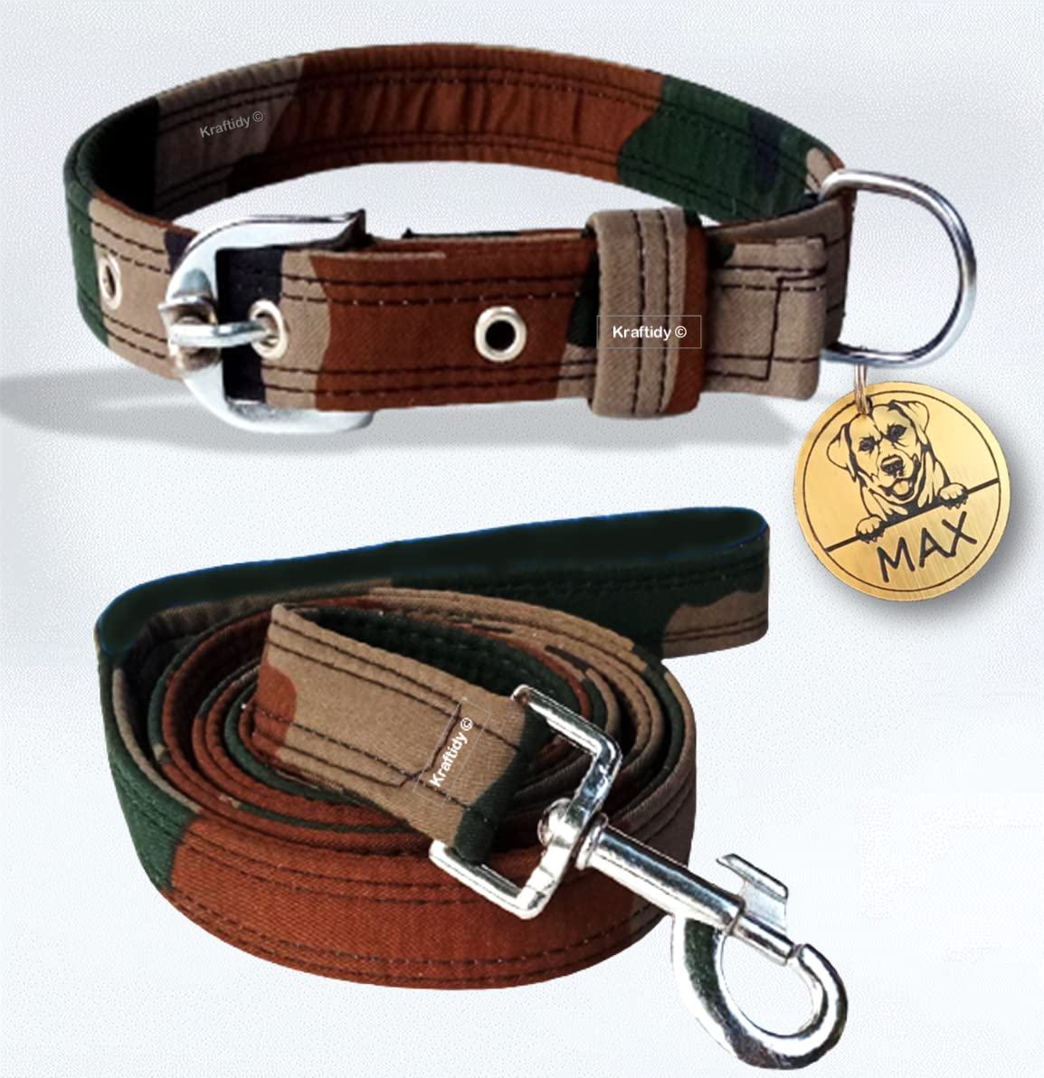 Kraftidy Dog Collar and Leash Belt with Name tag id Customized for Large Medium Small Dogs Military Army Print Neck Collar and Rope Leash with Personalized Dog Name (Medium Dogs) (B0BQZ57NRR) Amazon Price History, Amazon Price Tracker