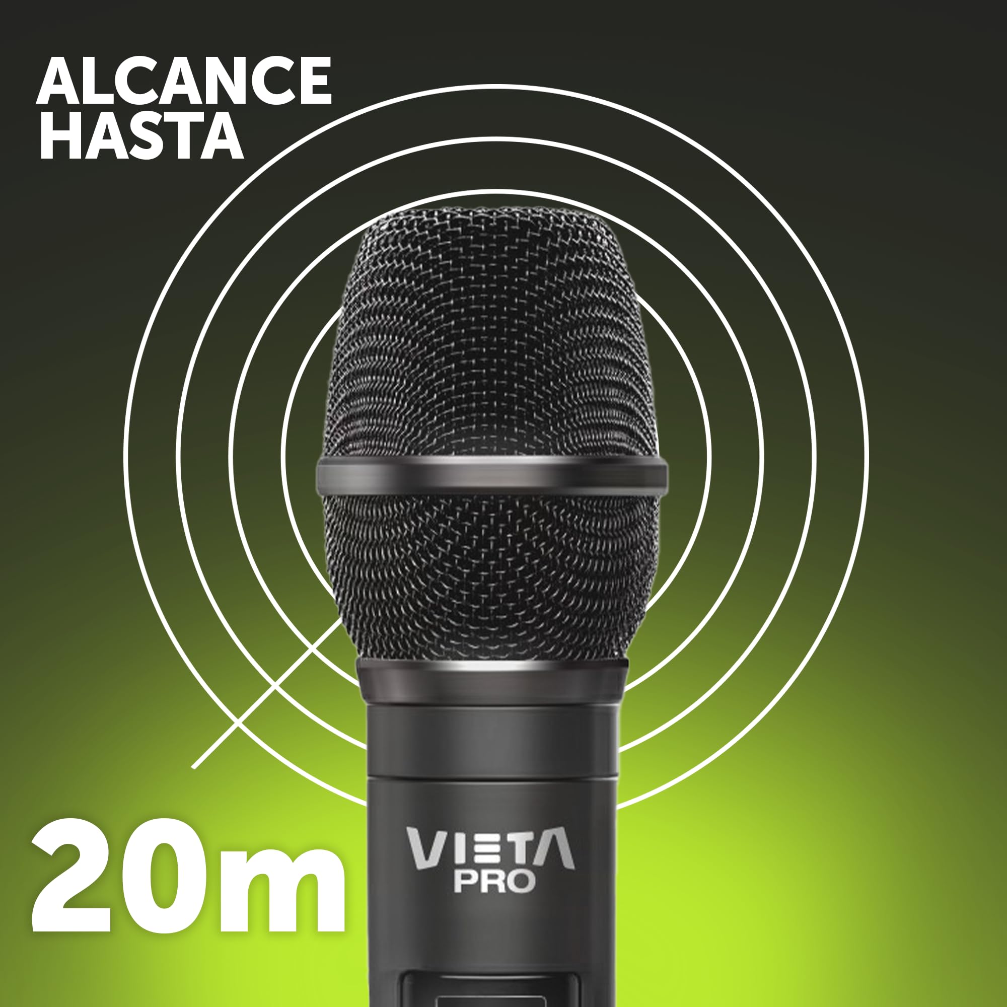 Vieta Pro Micrófono inalámbrico, Party Mic, Conector USB-C, 6.5 mm Mono Jack, Baja interferencia y Receptor de hasta 12 Horas de duración.