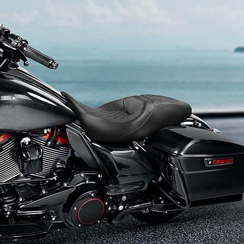 Miniatura 7 de C.C. RIDER Asiento del pasajero trasero del conductor para Harley Touring Road King Street Glide Electra Glide Road Glide 2009-UP negro