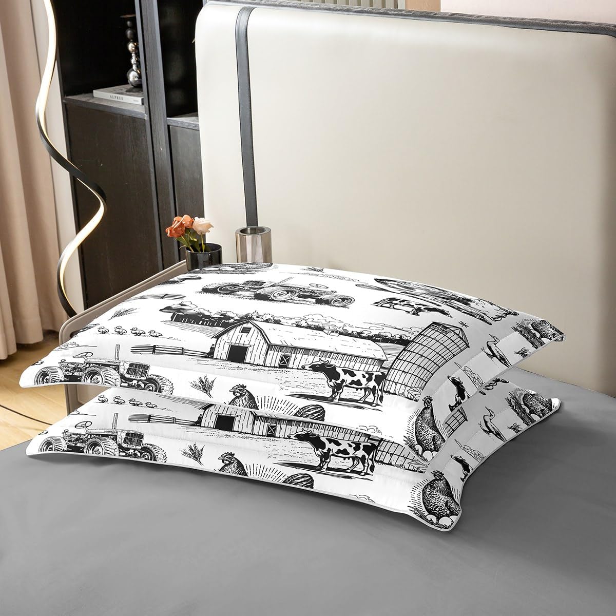 jejeloiu Tractor Truck Comforter Cover Full Size Kids Chicken Cow Duck Farm Animals Bedding Set for Boys Girls Teens Rustic Farmhouse Funny Country Theme Duvet Cover 100% Cotton (No Comforter)