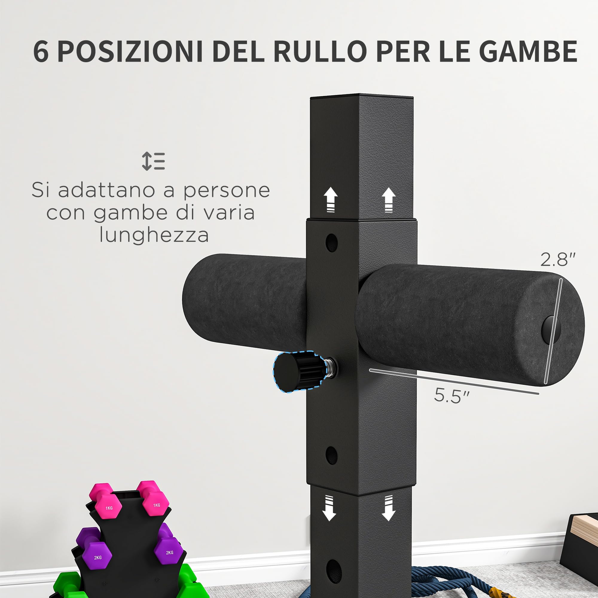SPORTNOW Panca Romana Regolabile su 6 Posizioni con Maniglie Laterali, Panca per Addominali, Schienale, Fitness e Allenamento in Acciaio e PU, Nero
