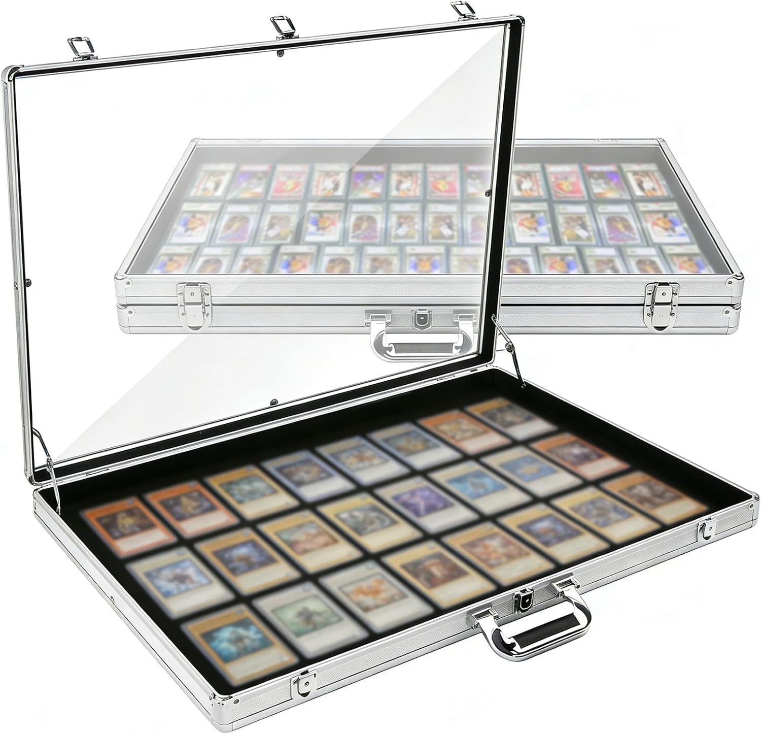 2 PCS Portable Trade Show Case, 34"x22" Lockable Trading Card Display Case with Handle, Aluminum Glass Display Case, for Collectibles, Jewelry and MTG Cards