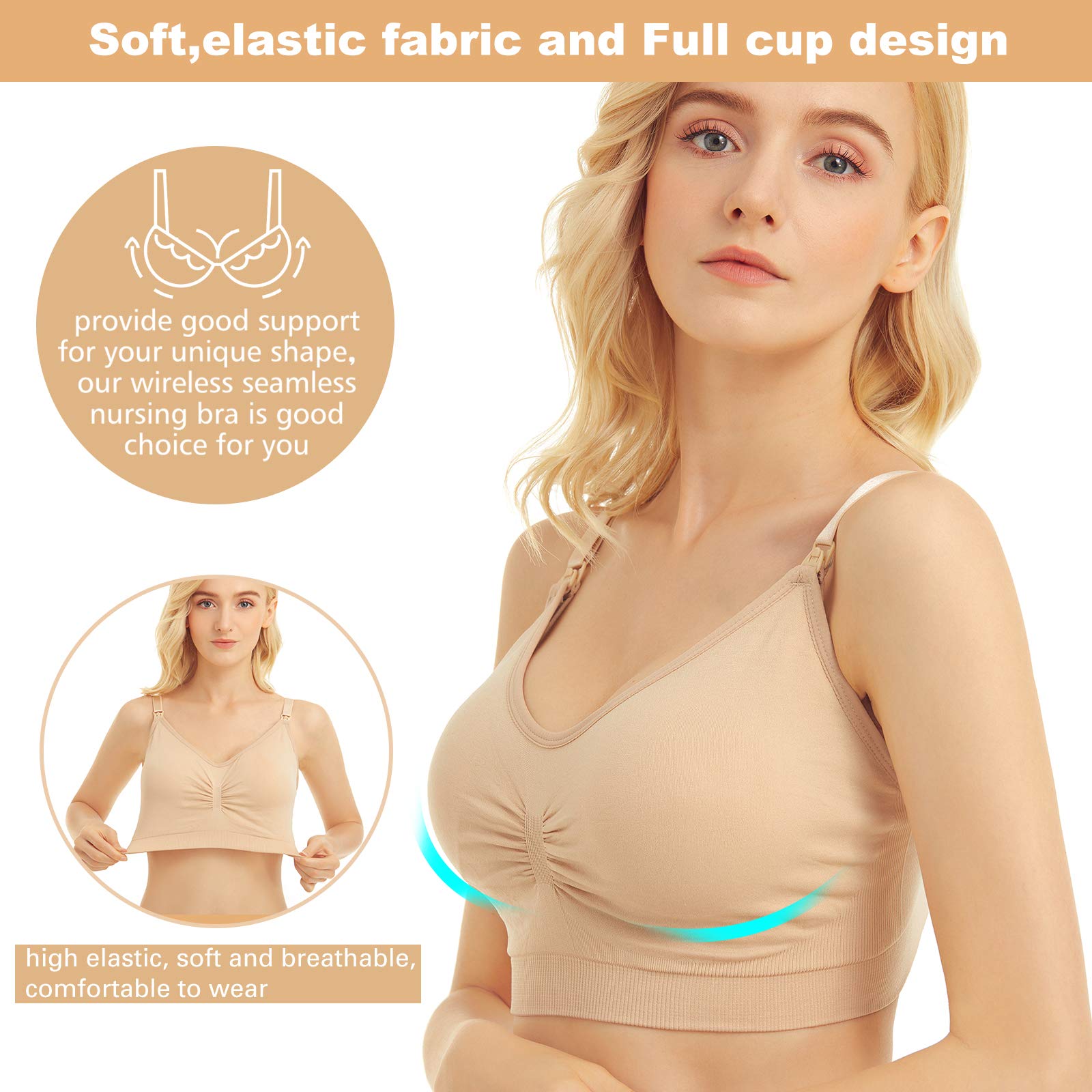 3 PCS Reggiseno Allattamento Senza Ferretto, Reggiseno Premaman Morbido e Traspirante Reggiseno Bra Donna e Senza Cuciture Supporto per Allattamento con Estensione