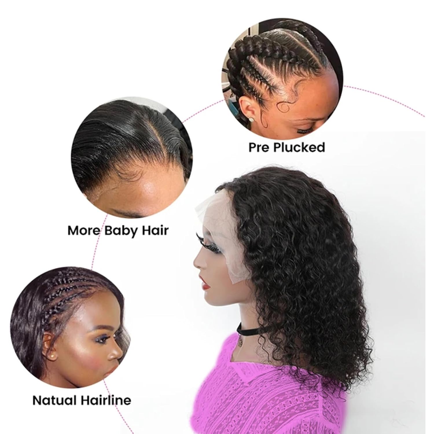 Curly Bob Wig Human Hair 13X4 Water Wave Lace Front Wig Human Hair Pre Plucked 250% Density Curly Bob Wigs for Women Natural Color 16 Inch…