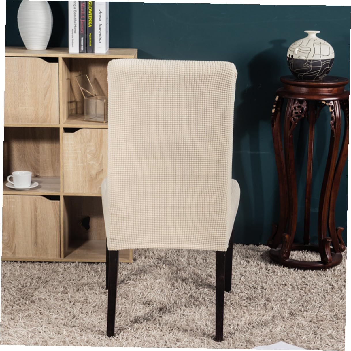 VICASKY 6pcs Elastic Dining Chair Covers Stretchable Seat Protectors Full Removable Spandex Cases for Home Office Banquet Chairs Beige