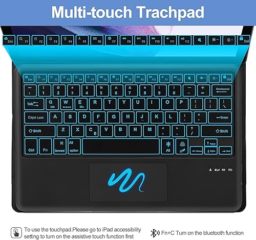 Miniatura 4 de Funda para teclado Samsung Galaxy Tab S8 PlusS7 FES7 Plus de 12.4 pulgadas, trackpad inteligente, retroiluminación de 7 colores, teclado Bluetooth
