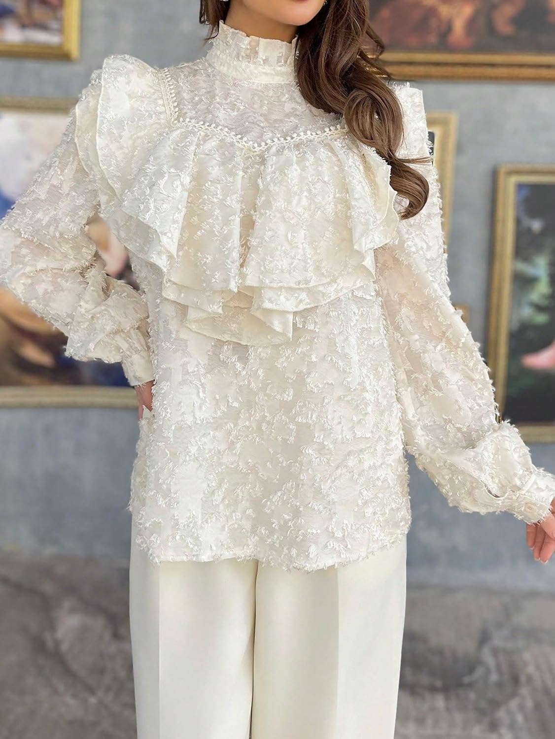 Women's Classic-Fit Shirt Elegant Ruffle Trim Blouse