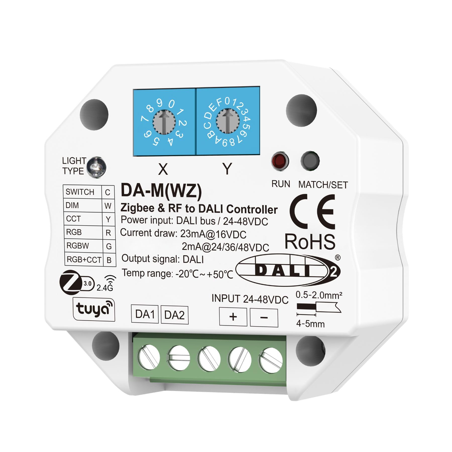 Convertisseur Zigbee RF vers DALI, compatible avec Tuya APP et Philips Hue, contrôleur 6 en 1 pour monocouleur CCT RGB RGBW RGB+CCT, 1 adresse, alimentation par bus 15 mA@16 VDC ou 2 mA@24VDC