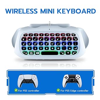 Mcbazel Wireless Mini Keyboard for PS5 DualSense & Edge Controller, Bluetooth Chatpad with Dynamic RGB Backlight, Built-in Speaker & 3.5mm Audio Jack, Rechargeable Message Keypad for PlayStation 5