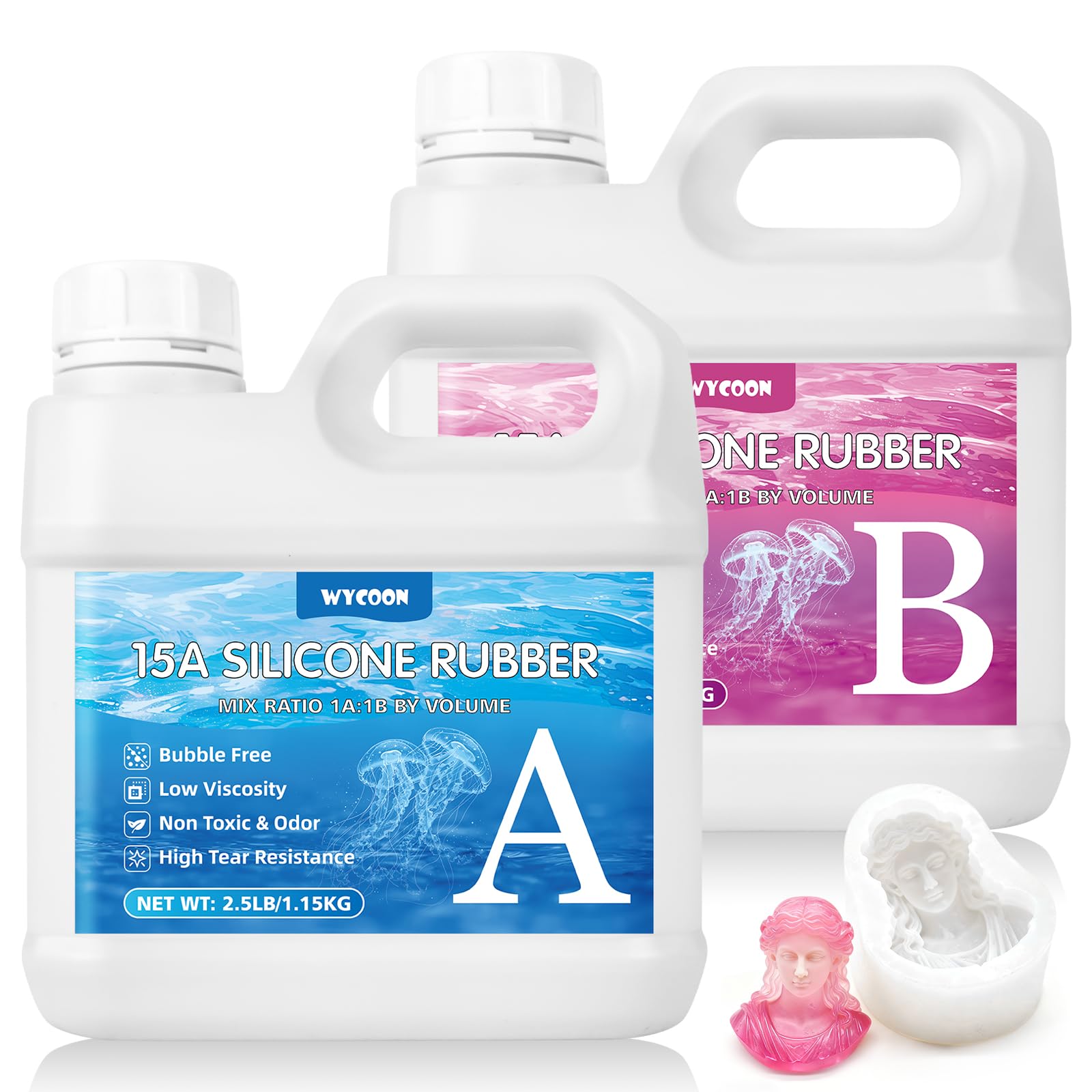 Silicone Mould Making Kit, Translucent Silicone Rubber, 2.3Kg Super Elastic Liquid Mould Making Silicone - Ideal for 3D Molds, Resin Casting, Candle & Soap Molds