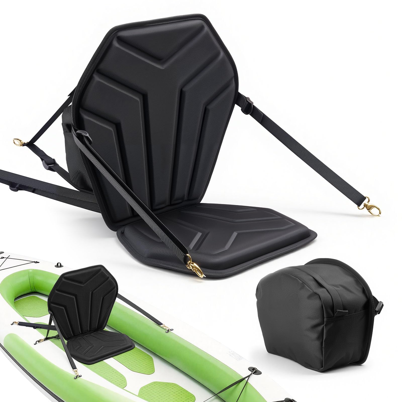 VEVOR Kayak Seat, Universal Paddle Board Seat with Adjustable Back Support, Multiple Thickness Options (0.5” to 2.6”), Soft Padded Cushion & Storage Bag for SUP, Canoe, Fishing Boat, Inflata