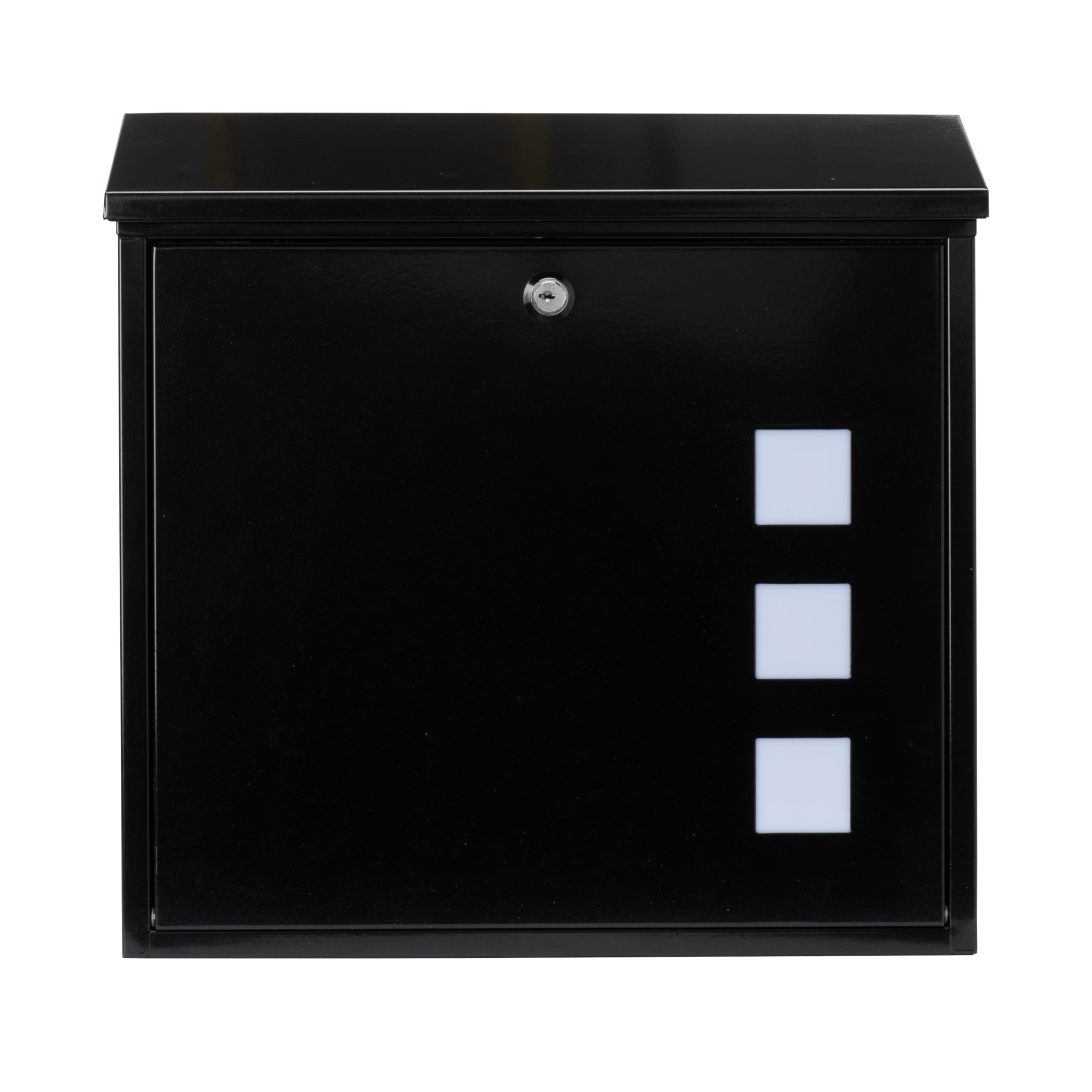 Burg-Wächter Black Burg-Wachter Mb08bk Aire Wall Mounted Galvanised Steel Lockable Weatherproof Post Box - 37X36x11cm