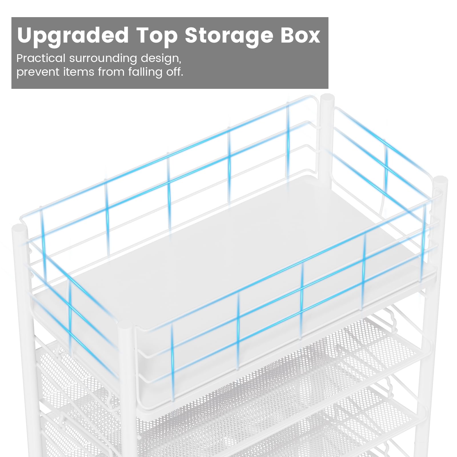 Carrello Portadocumenti Ufficio 6 Ripiani con Ruote Mobile Salvaspazio Multifunzionale Acciaio Porta Schedario Cucina Storage Rack (Bianco)