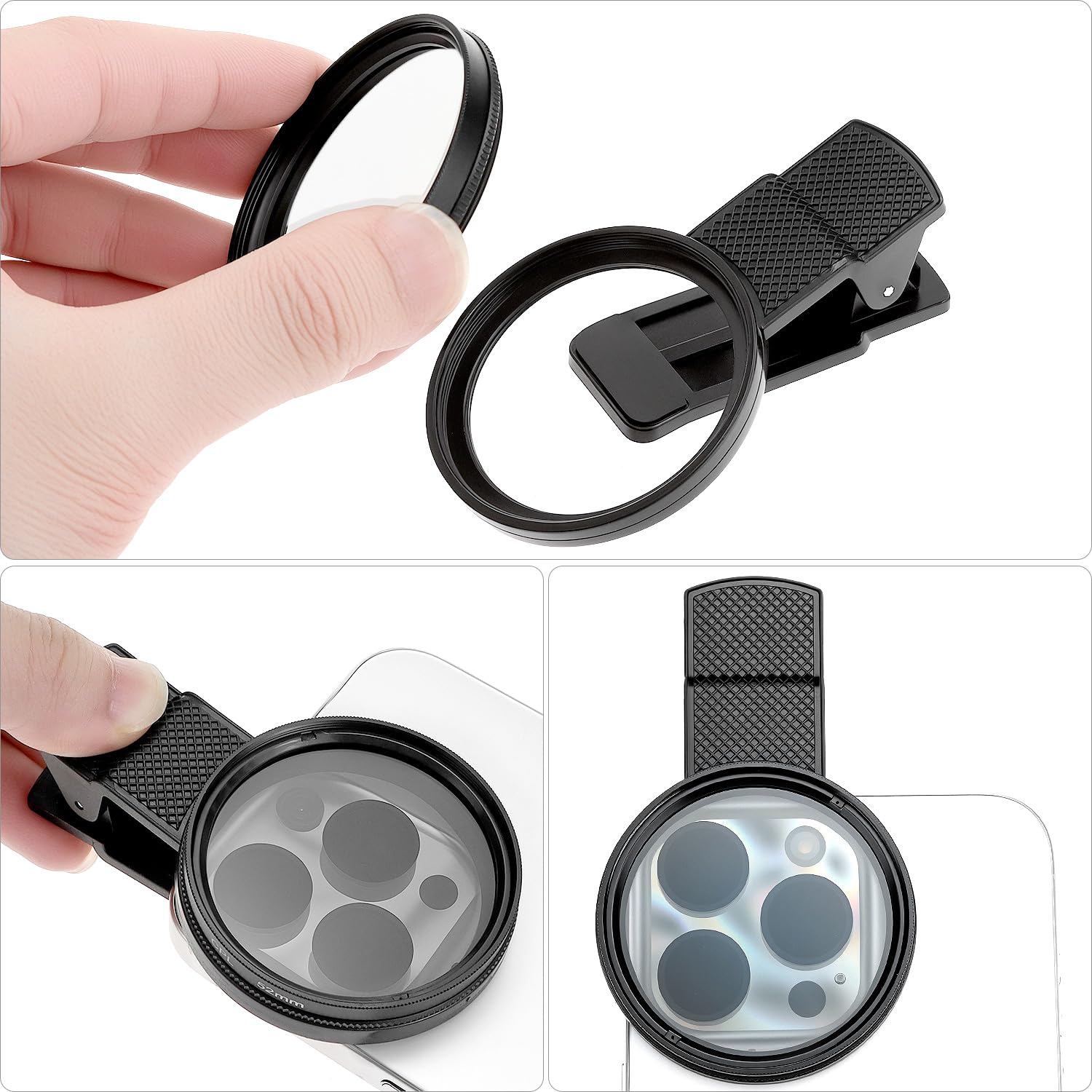 QWORK filtr CPL, 52 mm klips na nadgarstek filtr do smartfona aparatu, kompatybilny ze smartfonami