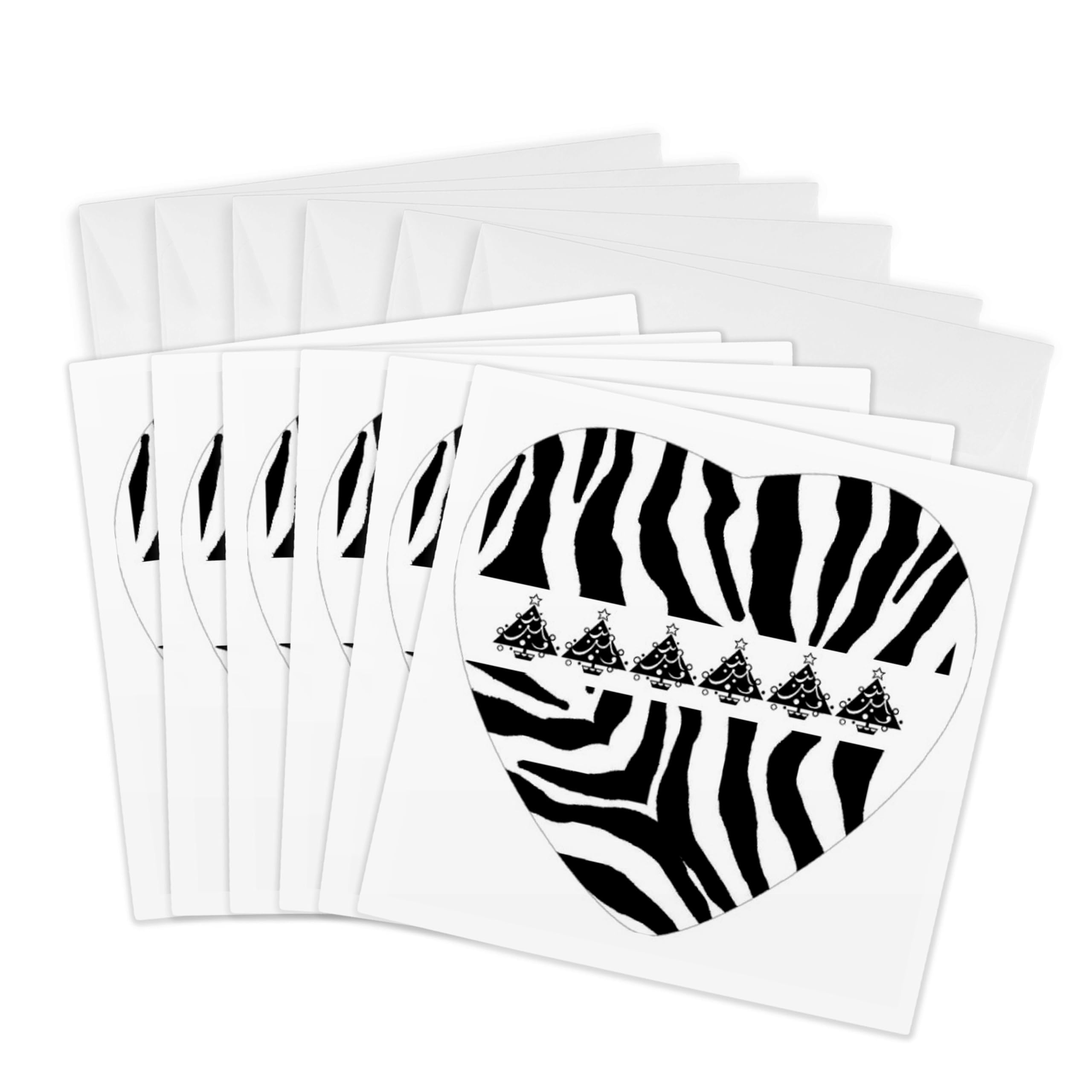 3Drose Christmas Tree Heart Zebra Print - Greeting Cards, 6 by 6-inches, Set of 6 (gc_26123_1)