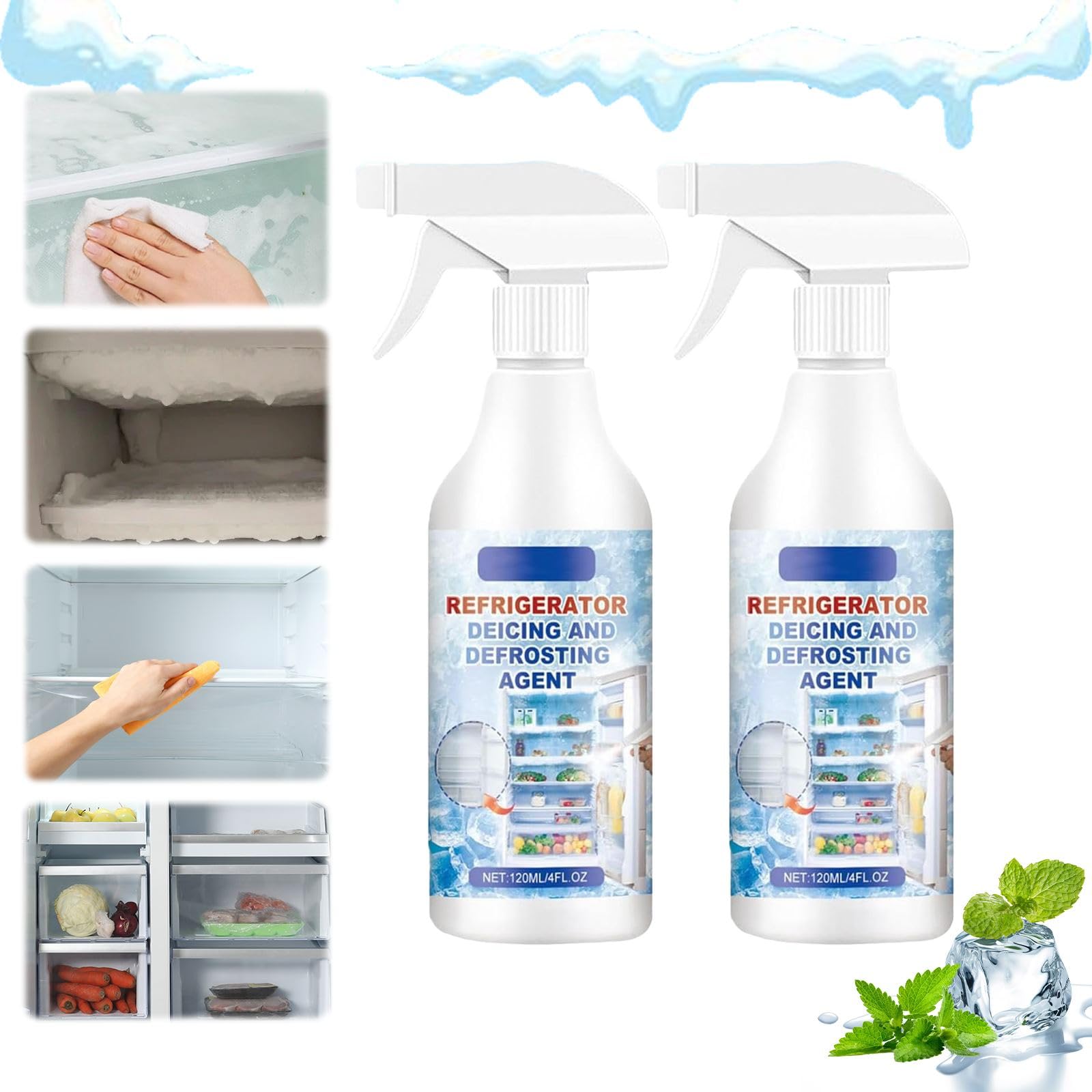 2024 Abtauspray für Kühl-/Gefrierschrank, Gefrierschrank-Abtauspray, Abtauspray, Kühl-/Gefrierschrank-Enteisungsspray, Enteiser, 120 ml (2, weiß) Drogerie & Körperpflege
