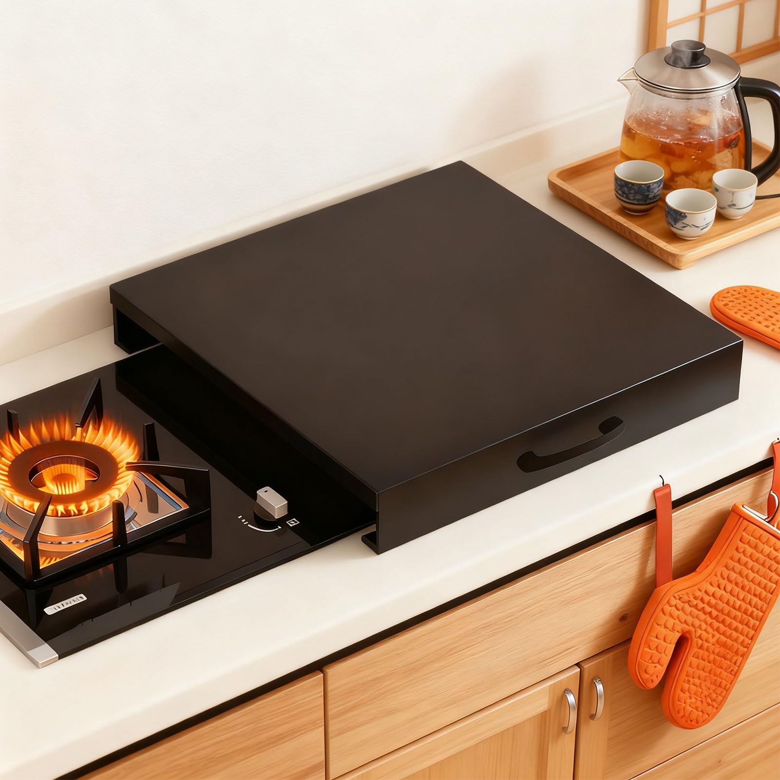 Tapa Encimera Gas Placa, Protectora de Encimera para Cubre Hornillas Resistente Deformaciones para Apartamentos Pequeños, Fogones y Cocinas Amplias(35x45x7cm/13.78x17.72x2.76in)