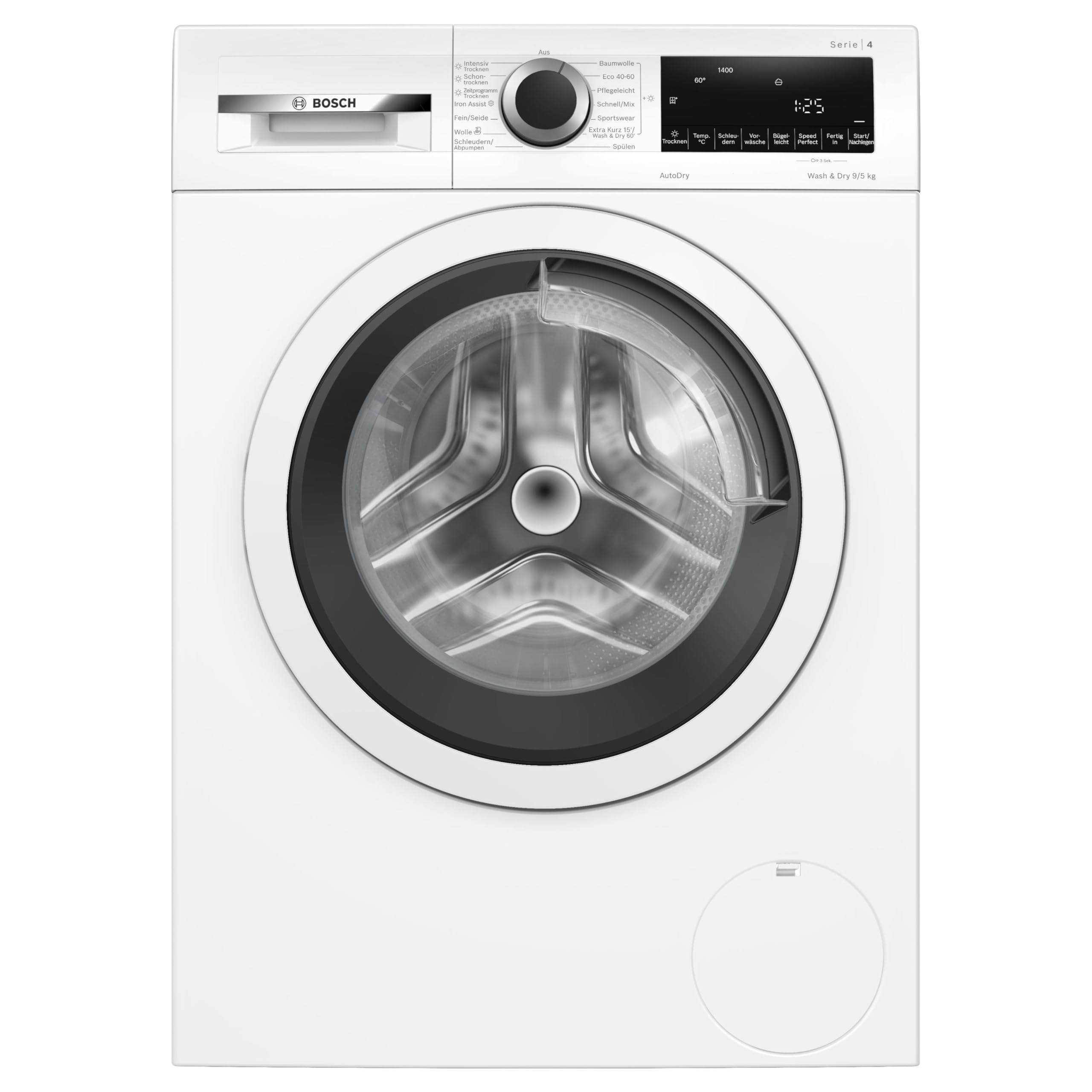 Bosch WNA13441 Serie 4 Lavadora Secadora, 9 kg de lavado y 5 kg de secado, 1400 rpm, secado óptimo, tratamiento de vapor inteligente, motor silencioso y eficiente, cuidado de la ropa en 60 minutos