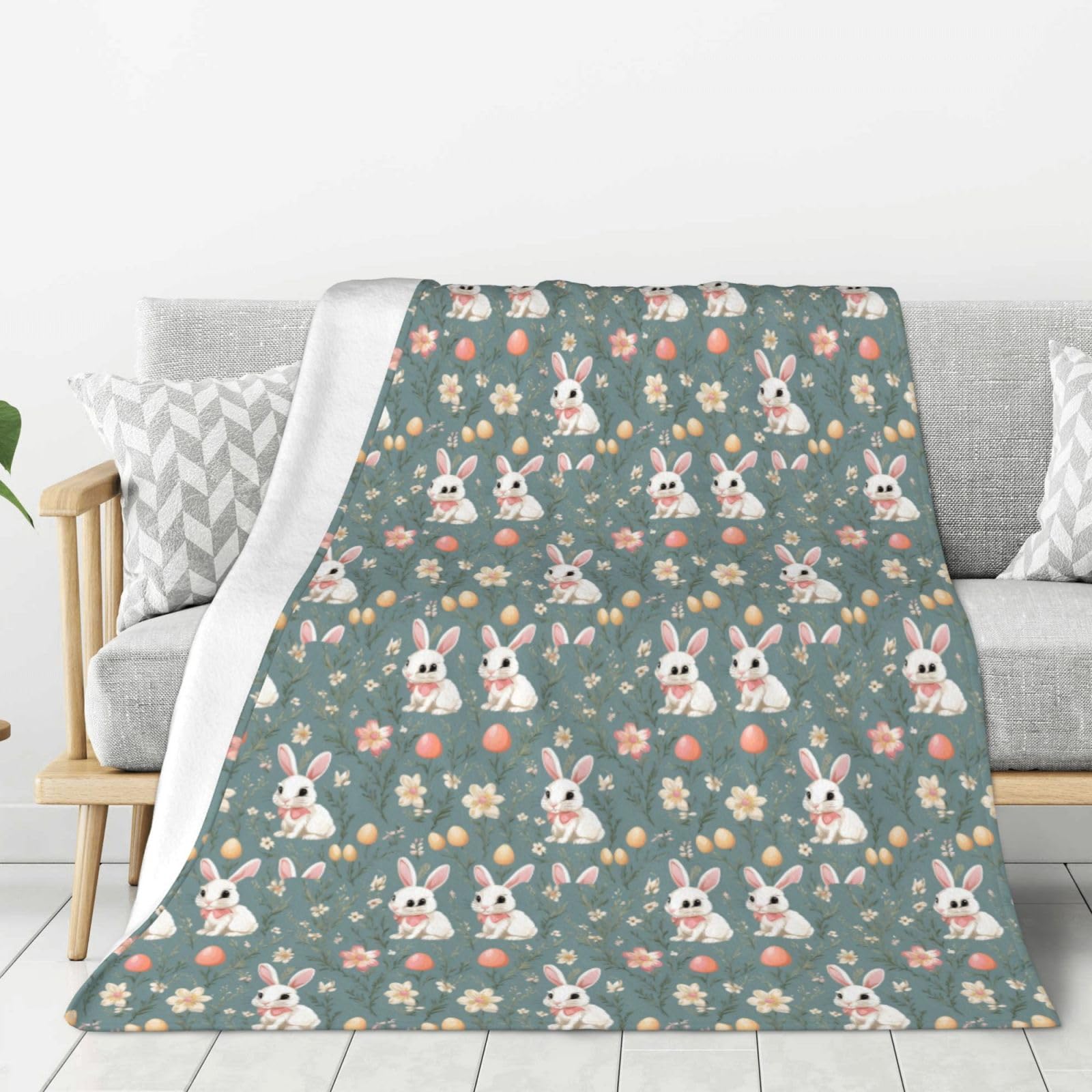 Couverture douce et épaisse lit canapé motif lapin de Pâques