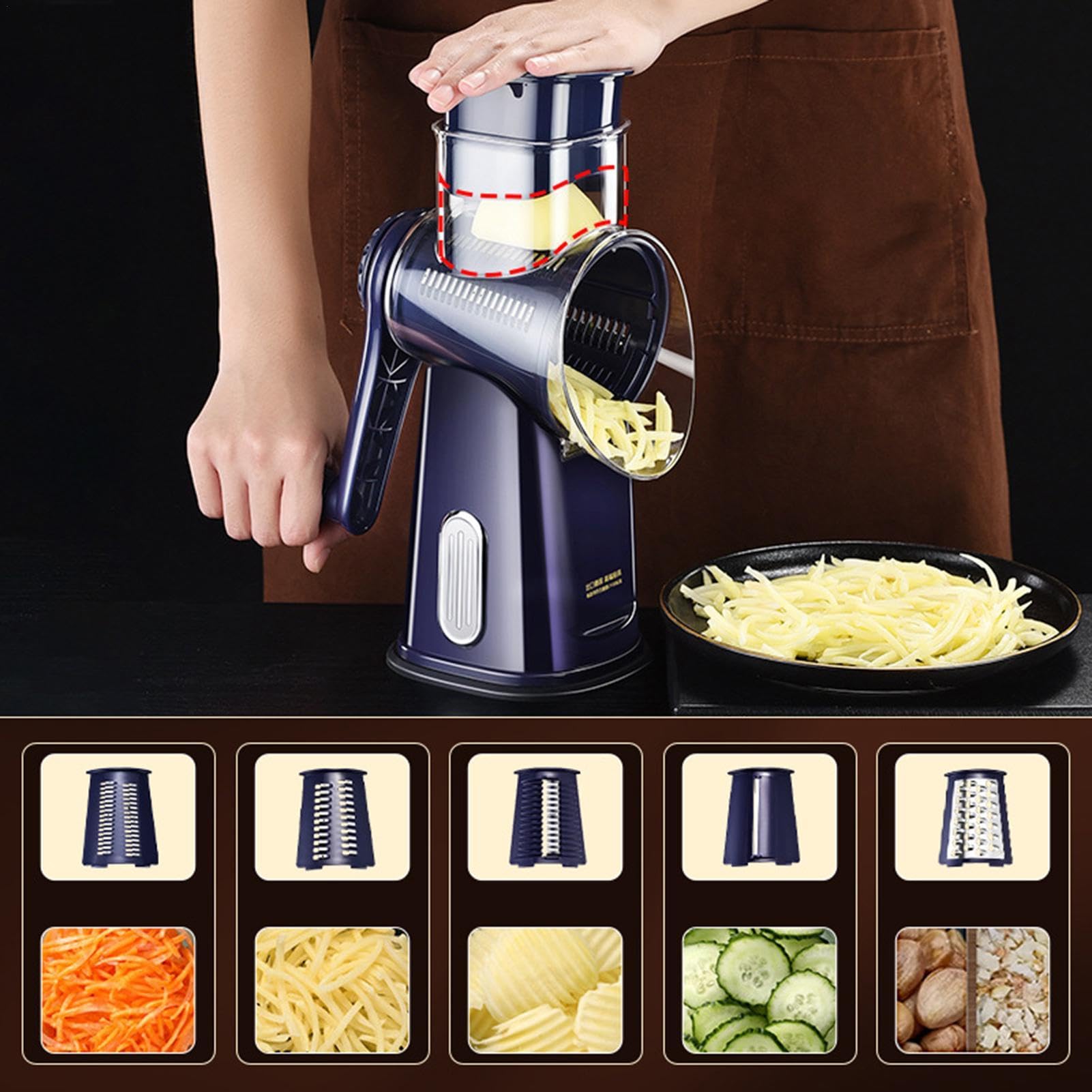 Rallador de queso giratorio, rallador giratorio, rebanadora de verduras 5