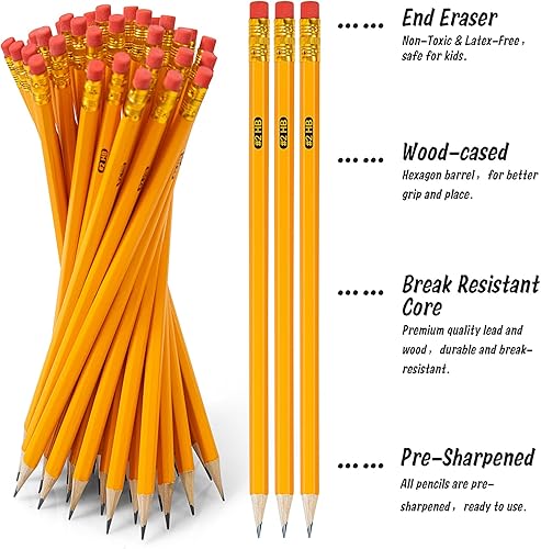 Miniatura 2 de IKAYAS Paquete de 800 lápices HB #2 a granel, lápices afilados amarillos con borradores para niños, 2 lápices preafilados para suministros de